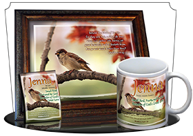 MU-AN63, Coffee Mug with Name Meaning and  Bible Verse jenna bird birds sparrow