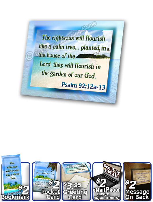 SG-PL-WA06, Custom Scripture Plaque,  Framed, Bible Verse, personalized,  ocean beach vacation palm trees sand, Psalm 92:12a, 13