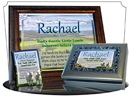 MU-AN04, Music Box with personalized name meaning & Bible verse,  Rachel Rachael sheep lambs flock shepherd