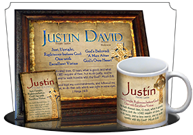 MU-CE01, Coffee Mug with Name Meaning and  Bible Verse, personalized, celtic knotwork irish gaelic justin cross