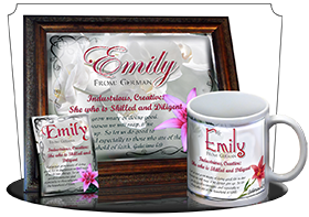 PL-FL09, Name Meaning Print,  Framed, Bible Verse, personalized, flower, emily pink lily