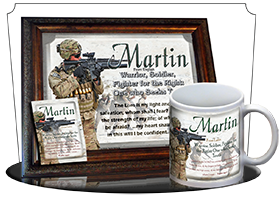 MU-PP22, Coffee Mug with Name Meaning and  Bible Verse, personalized, bravery soldier army navy war martin