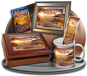 MU-SC21, Coffee Mug with Name Meaning and  Bible Verse, personalized, western alex, sunset