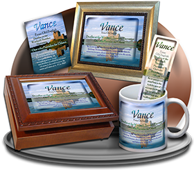 MU-SC34, Coffee Mug with Name Meaning and  Bible Verse, personalized, vance castle lake moat