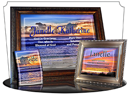 8x10-SS22, personalized 10x12 name meaning print, framed with  name meaning & Bible verse, , personalized, janelle sunset