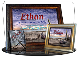 PL-SY60, Name Meaning Print,  Framed, Bible Verse, personalized, ethan anchor sunset