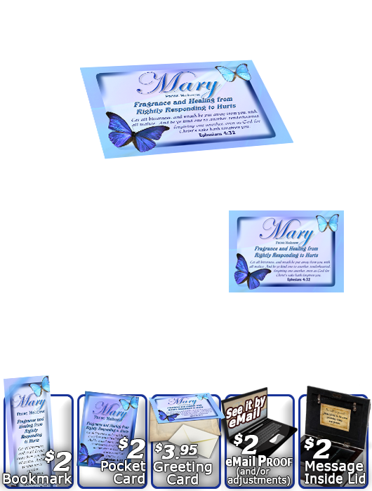 MU-BF02, Music Box with personalized name meaning & Bible verse,  butterfly blue mary