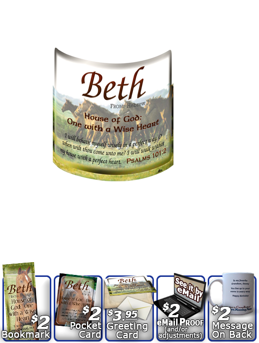 MU-AN31, Coffee Mug with Name Meaning and  Bible Verse beth horses