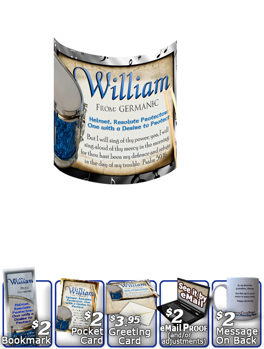 MU-MU02, Coffee Mug with Name Meaning and  Bible Verse, personalized, music notes william drums