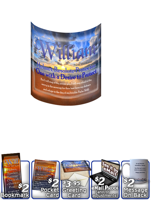 MU-SS24, Coffee Mug with Name Meaning and  Bible Verse, personalized, william, sunset beach ocean sand
