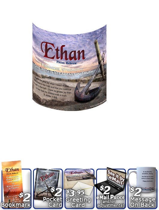 MU-SY60, Coffee Mug with Name Meaning and  Bible Verse, personalized, ethan anchor sunset