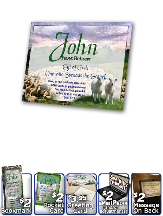 PL-AN02, Name Meaning Print,  Framed, Bible Verse sheep flock lambs shepherd john