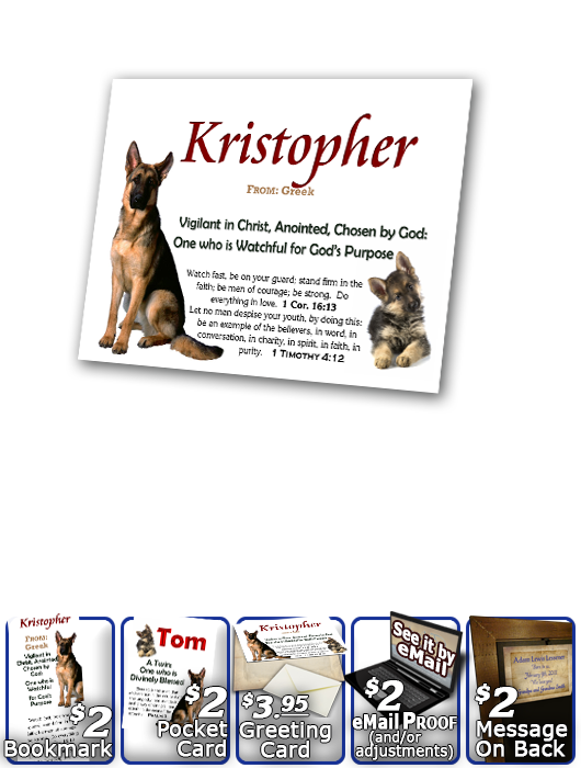 PL-AN39, Name Meaning Print,  Framed, Bible Verse Kristopher Christopher Chris Kris german shepherd dog