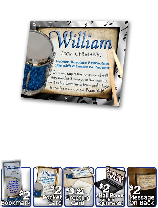PL-MU02, Name Meaning Print,  Framed, Bible Verse, personalized, music notes william drums