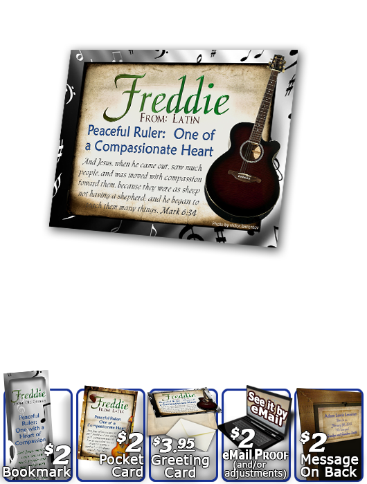 PL-MU15, Name Meaning Print,  Framed, Bible Verse, personalized, music notes freddie fred frederick guitar acoustic