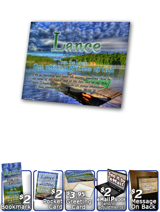 PL-SC10, Name Meaning Print,  Framed, Bible Verse, personalized, lance dock lake peace