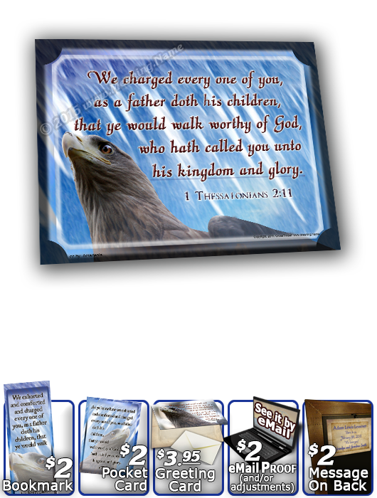 SG-8x10-AN47, Large 10x12 Plaque with Custom Bible Verse eagle hawk bird, 1 Thessalonians 2:11