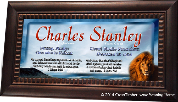 framed name meaning plaque with lion, blue sky, red names and blue meanings AN06