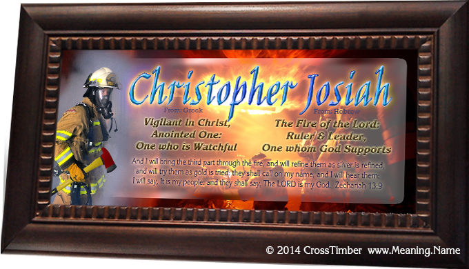 PP23 personalized fireman art with name meanings, printed & framed with 1, 2 or 3 name meanings