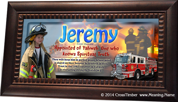 PP24 name meaning print, framed with fireman and boy, firetruck firemen