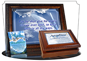 SG-PL-AN15, Custom Scripture Plaque,  Framed, Bible Verse  dove peace angels, Psalm 91:11