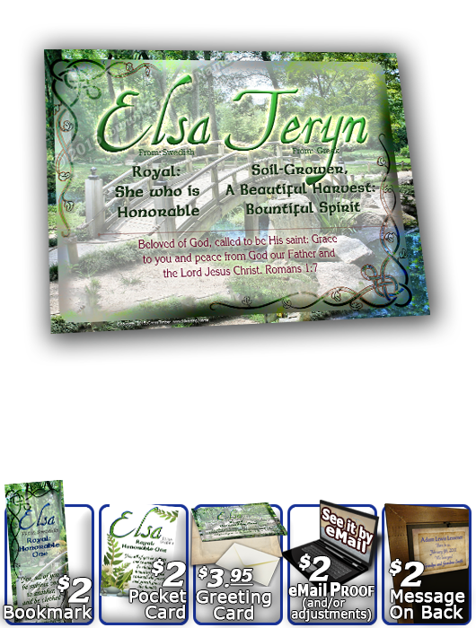 8x10-SC08, personalized 10x12 name meaning print, framed with  name meaning & Bible verse, , personalized, garden bridge Elsa