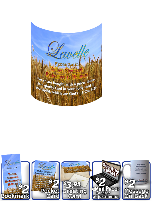MU-GR05, Coffee Mug with Name Meaning and  Bible Verse, personalized, lavelle grain field harvest