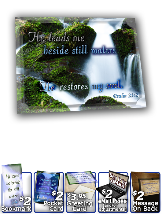 SG-8x10-WA02, Large 10x12 Plaque with Custom Bible Verse, personalized, still waters waterfall, Psalm 23:2