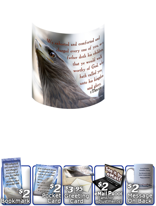 SG-MU-AN47, Coffee Mug with Custom Bible Verse eagle hawk bird, 1 Thessalonians 2:11