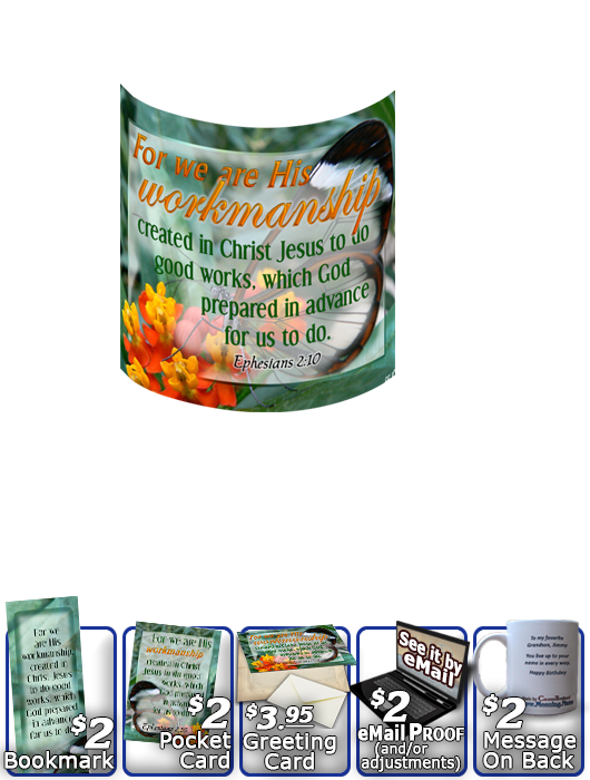 SG-MU-BF13, Coffee Mug with Custom Bible Verse butterfly  green garden, Ephesians 2:10