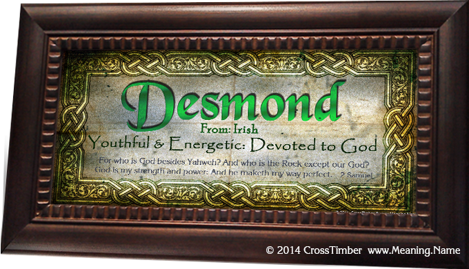CE04 name meaning print, framed, with celtic knotwork and dark borders with green lettering for name and meaning