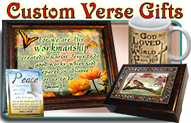 custom Bible verses, framed scripture art, music boxes and coffee mugs